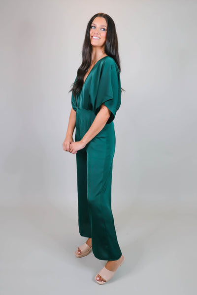 Hunter Green Jumpsuit- Women's Formal Jumpsuit- Women's Satin Jumpsuit