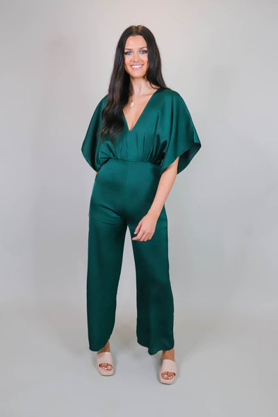 Hunter Green Jumpsuit- Women's Formal Jumpsuit- Women's Satin Jumpsuit