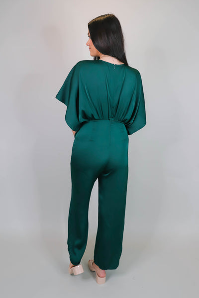 Hunter Green Jumpsuit- Women's Formal Jumpsuit- Women's Satin Jumpsuit