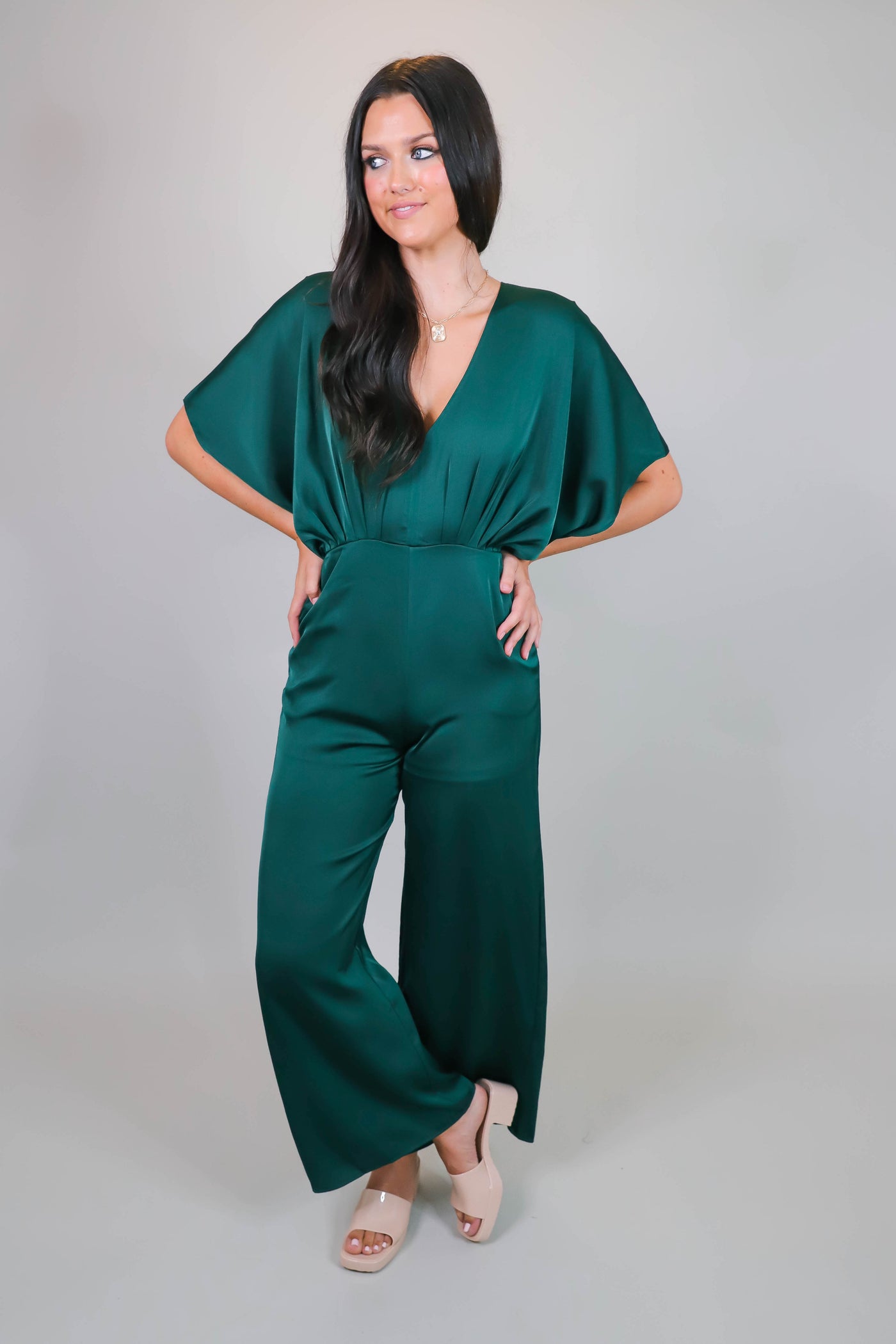 Hunter Green Jumpsuit- Women's Formal Jumpsuit- Women's Satin Jumpsuit