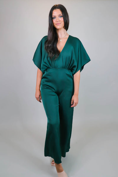 Hunter Green Jumpsuit- Women's Formal Jumpsuit- Women's Satin Jumpsuit