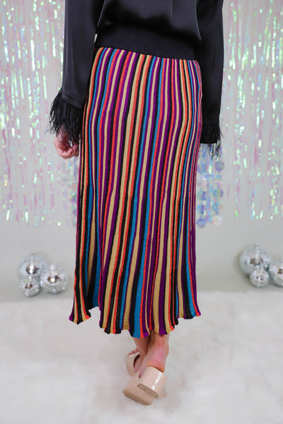 Multi Colored Striped Midi Skirt- Shimmery Striped Skirt