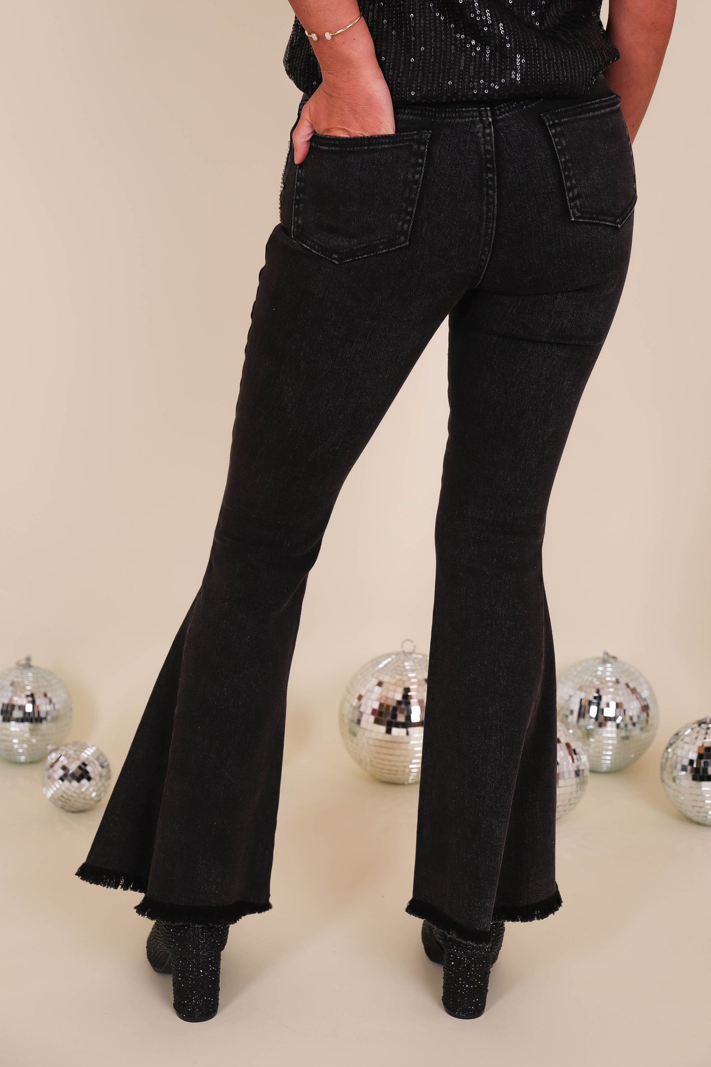 Black Denim Rhinestone Flares- Black Rhinestone Jeans- Blue B Jeans