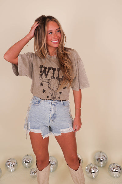 Distressed Denim Shorts- Rhinestone Fringe Denim Shorts- Rhinestone Shorts