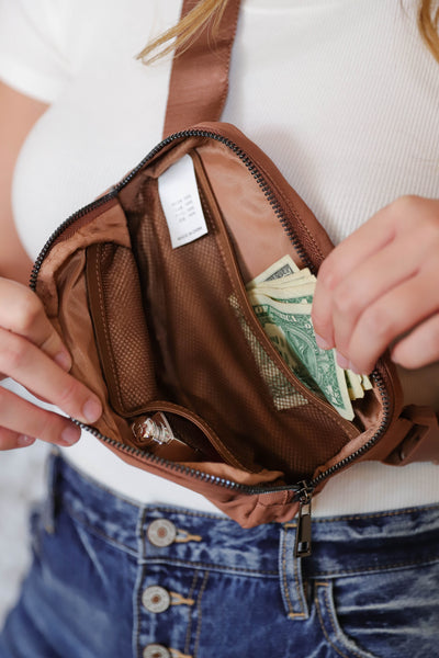 Brown Belt Bag- Women's Brown Nylon Fanny Pack- Belt Bag Dupe