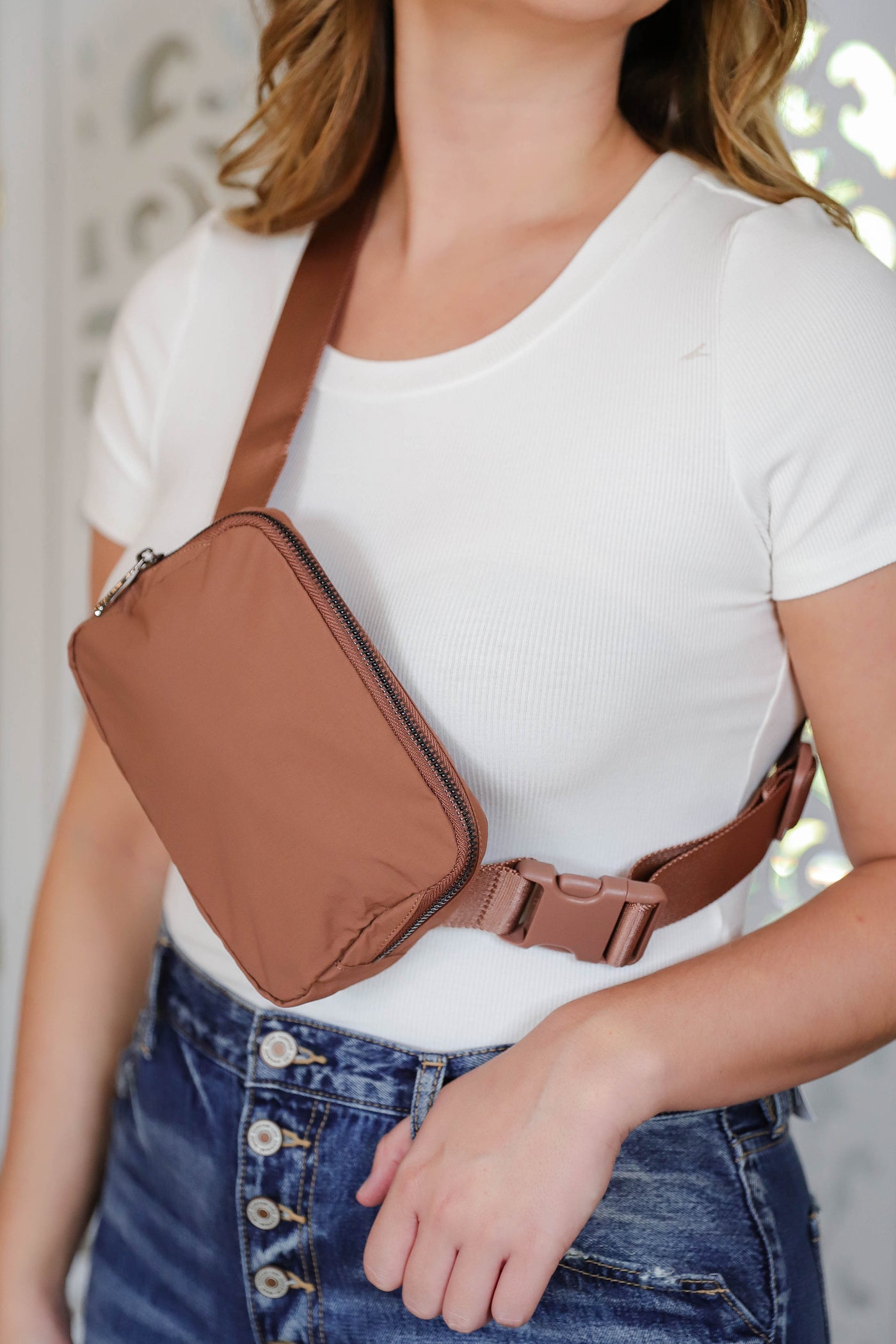 Brown Belt Bag- Women's Brown Nylon Fanny Pack- Belt Bag Dupe