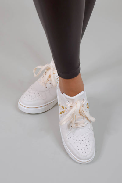 Women's Trendy White Sneakers- V Sneakers- Designer Inspired Sneakers