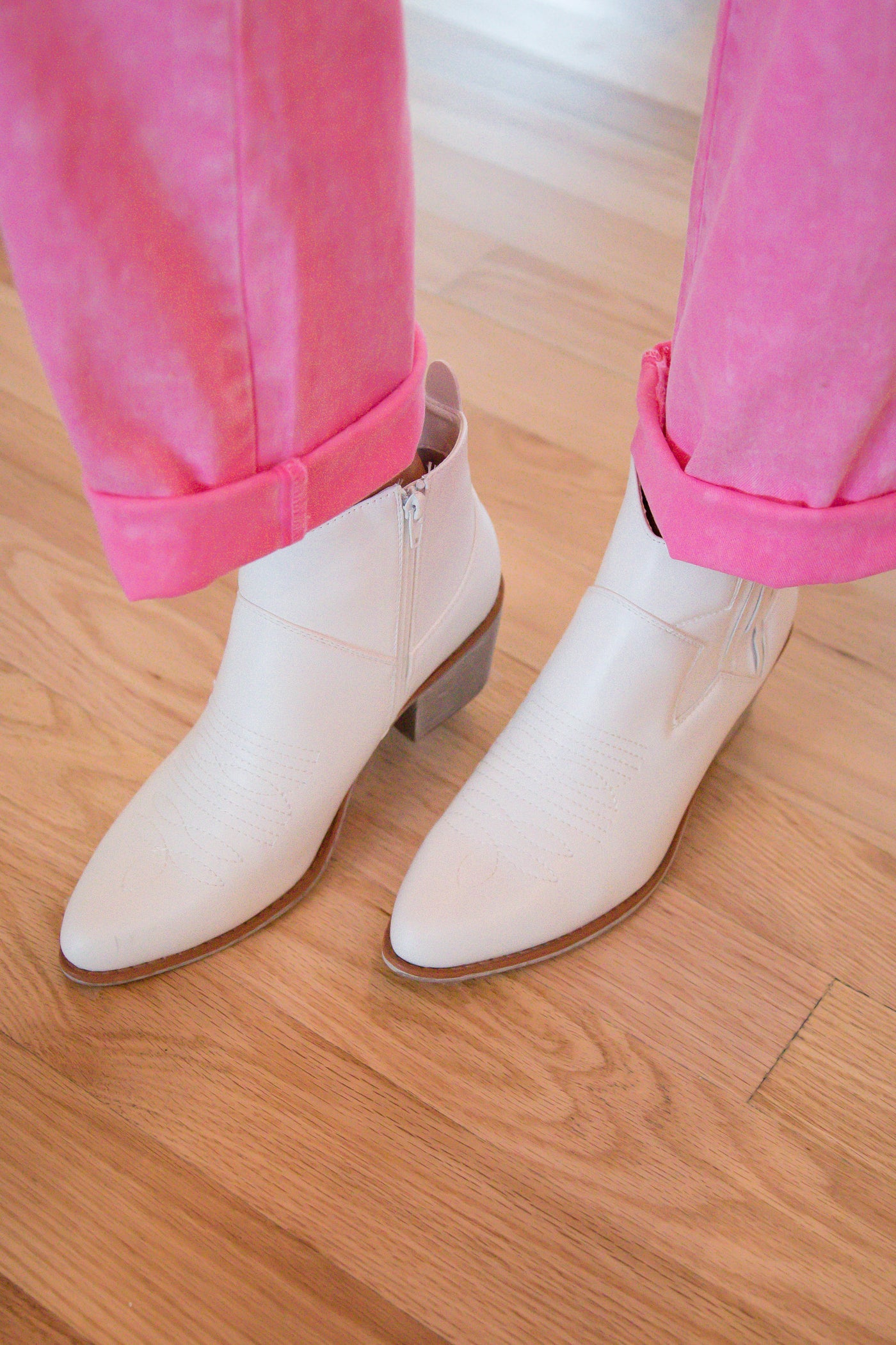 White Women's Booties- White Western Booties- White Short Boots