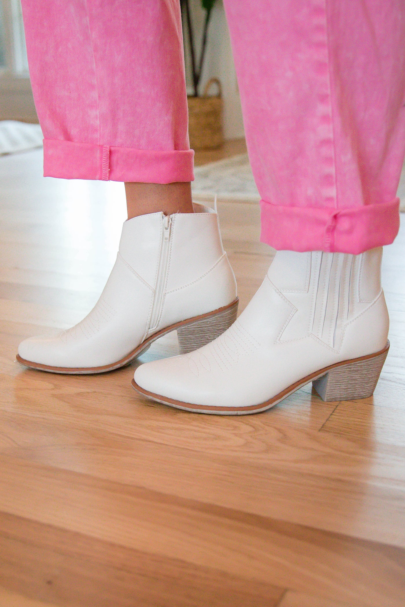 White Women's Booties- White Western Booties- White Short Boots