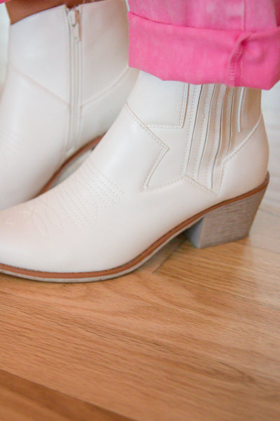 White Women's Booties- White Western Booties- White Short Boots