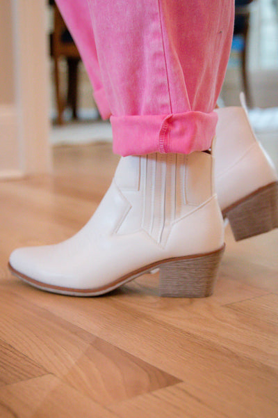 White Women's Booties- White Western Booties- White Short Boots