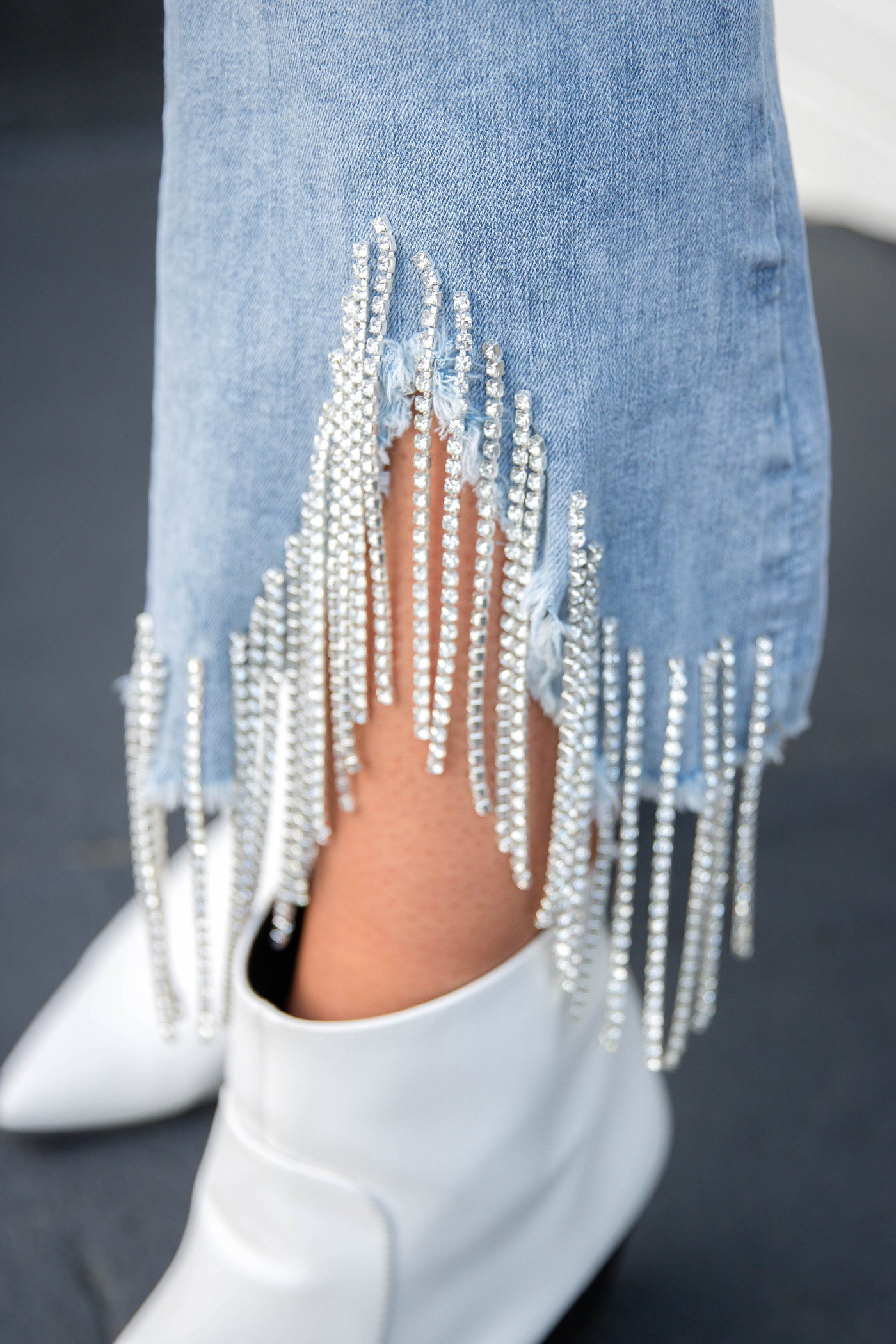 Rhinestone Fringe Jeans- Outfits For Nashville- Blue B Rhinestone High Rise Cropped Flare Jean