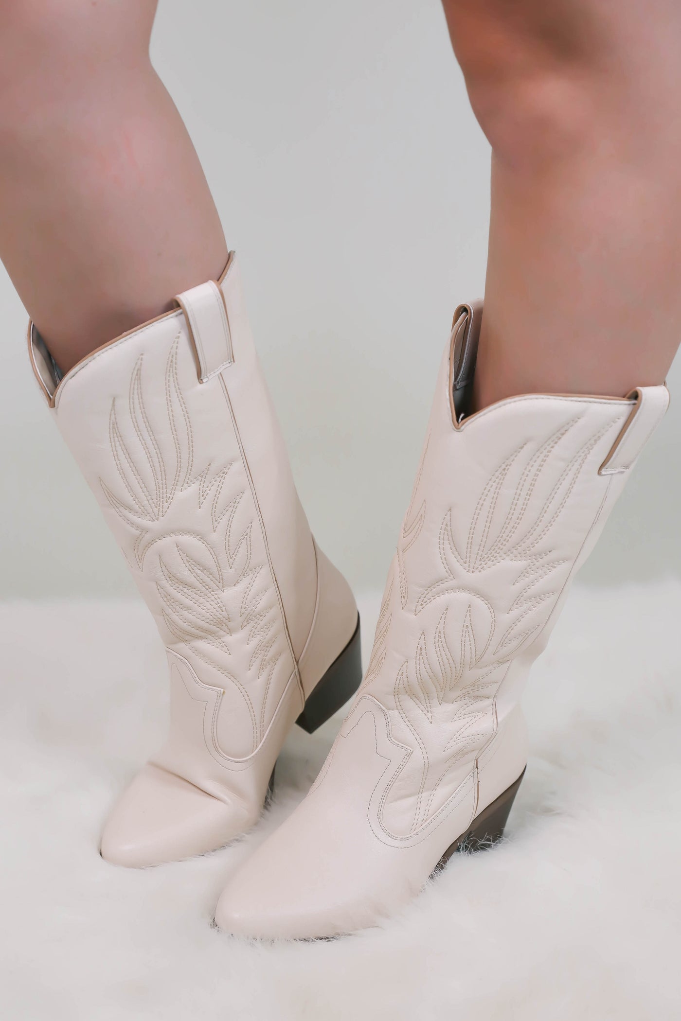 Women's Western Boots- Tall Cream Western Boots- Qupid Western Boots