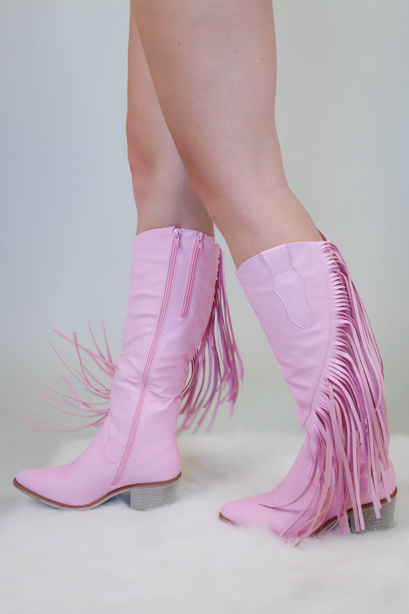 Tall Fringe Western Boots- Pink Fringe Boots For Women- Pierre Dumas Fringe Boots