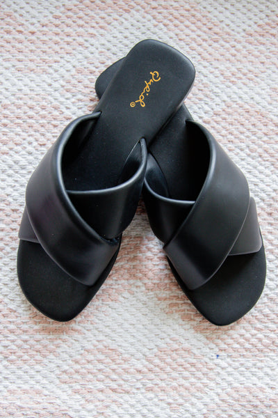 Open Toe Criss Cross Black Sandals - Women's Black Sandals - Qupid Sandals 