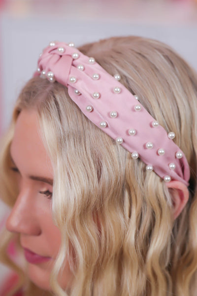 Pink Headband with Pearls- Preppy Pink Headband