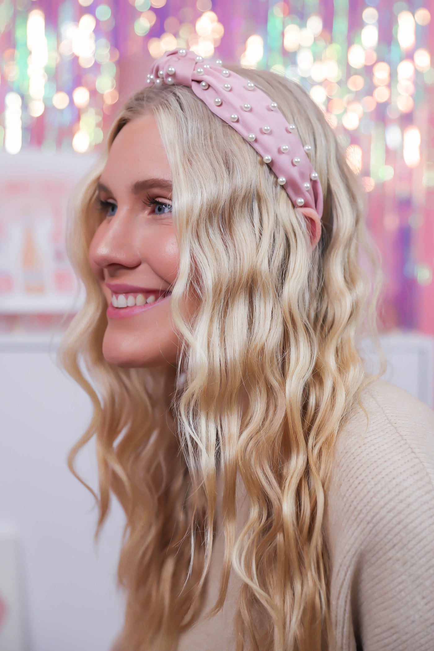 Pink Headband with Pearls- Preppy Pink Headband