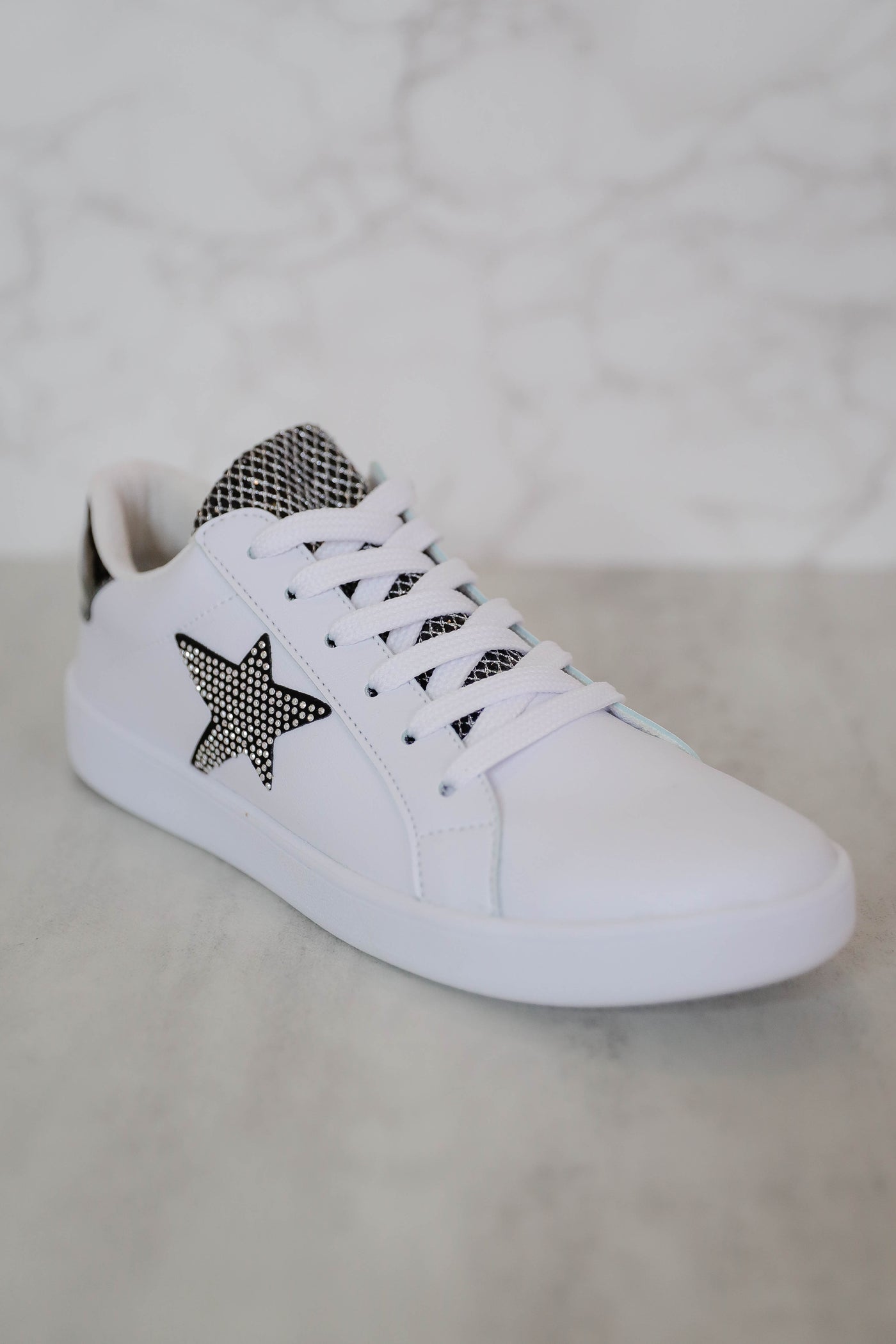 Rhinestone Star Sneakers-Black and White Star Sneakers-Comfortable Women's Tennis Shoes