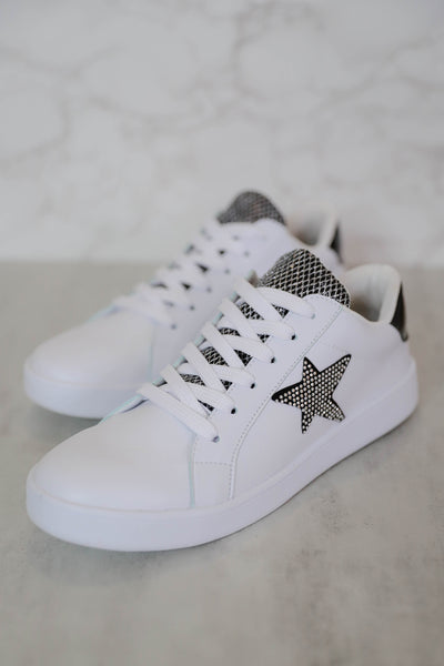 Rhinestone Star Sneakers-Black and White Star Sneakers-Comfortable Women's Tennis Shoes