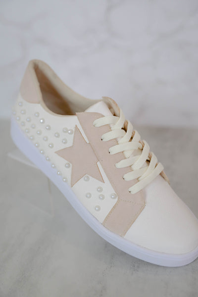 Trendy Star Sneakers- Women's Pearl Star Sneakers- Ivory Star Sneakers