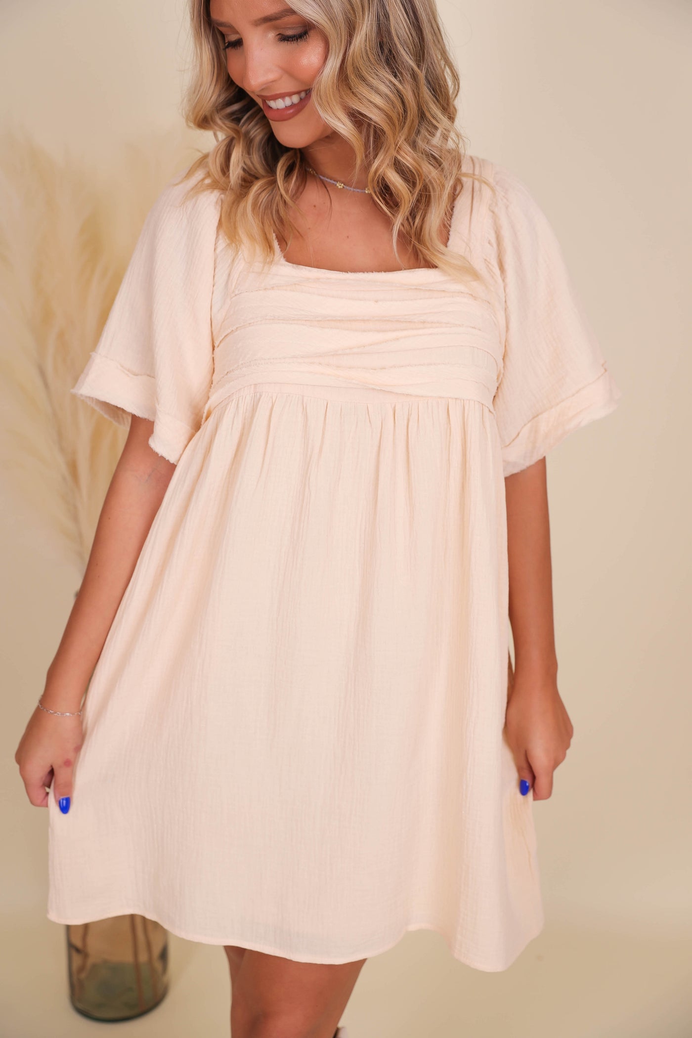 Ivory Babydoll Dress- Ivory Tunic Dress- Women's Flowy Dress- Dresses With Pockets