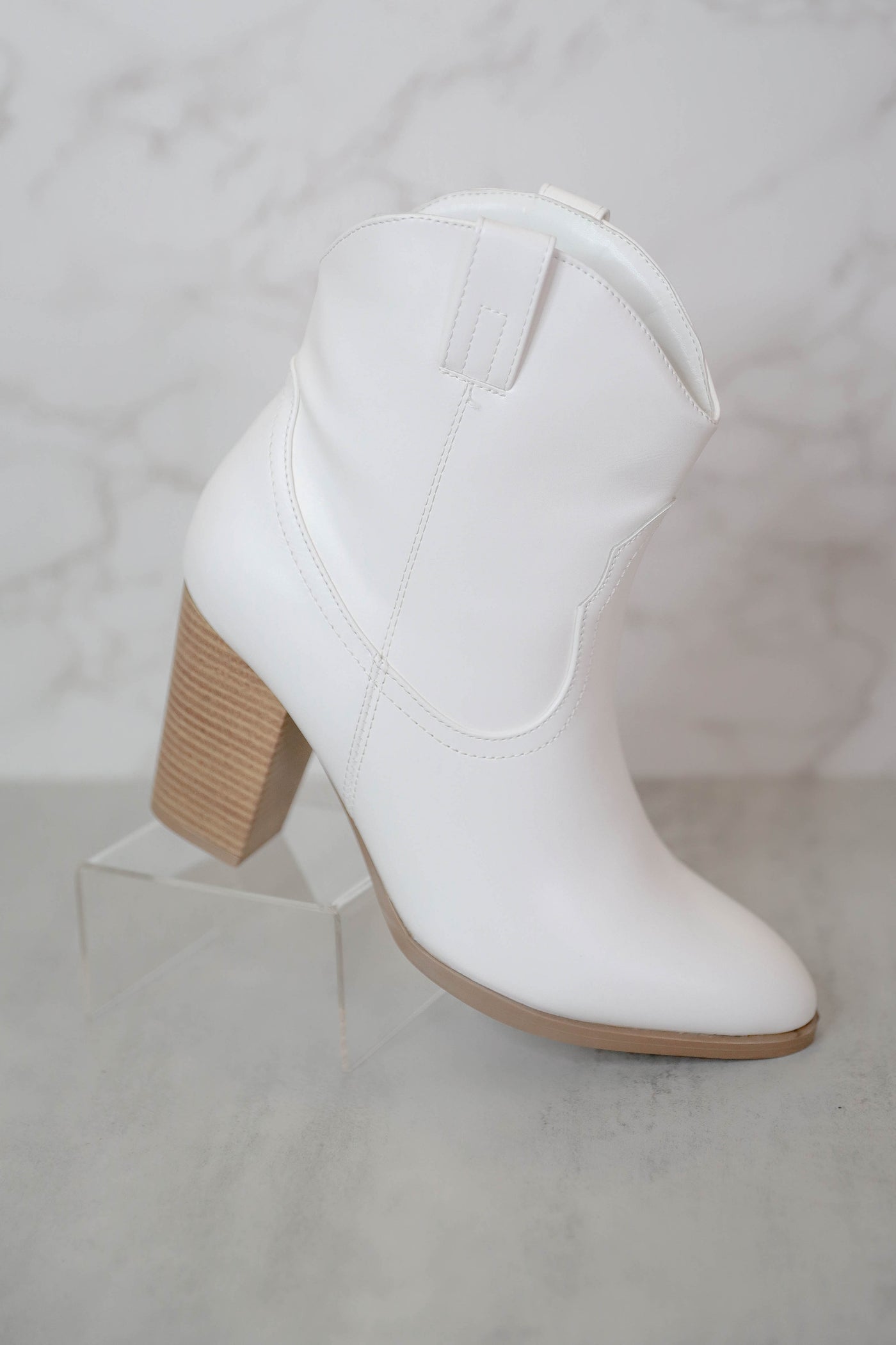 White Western Booties- Short White Boots- Qupid White Booties