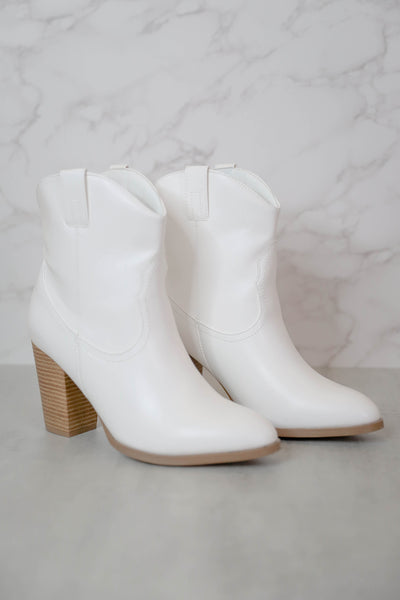 White Western Booties- Short White Boots- Qupid White Booties