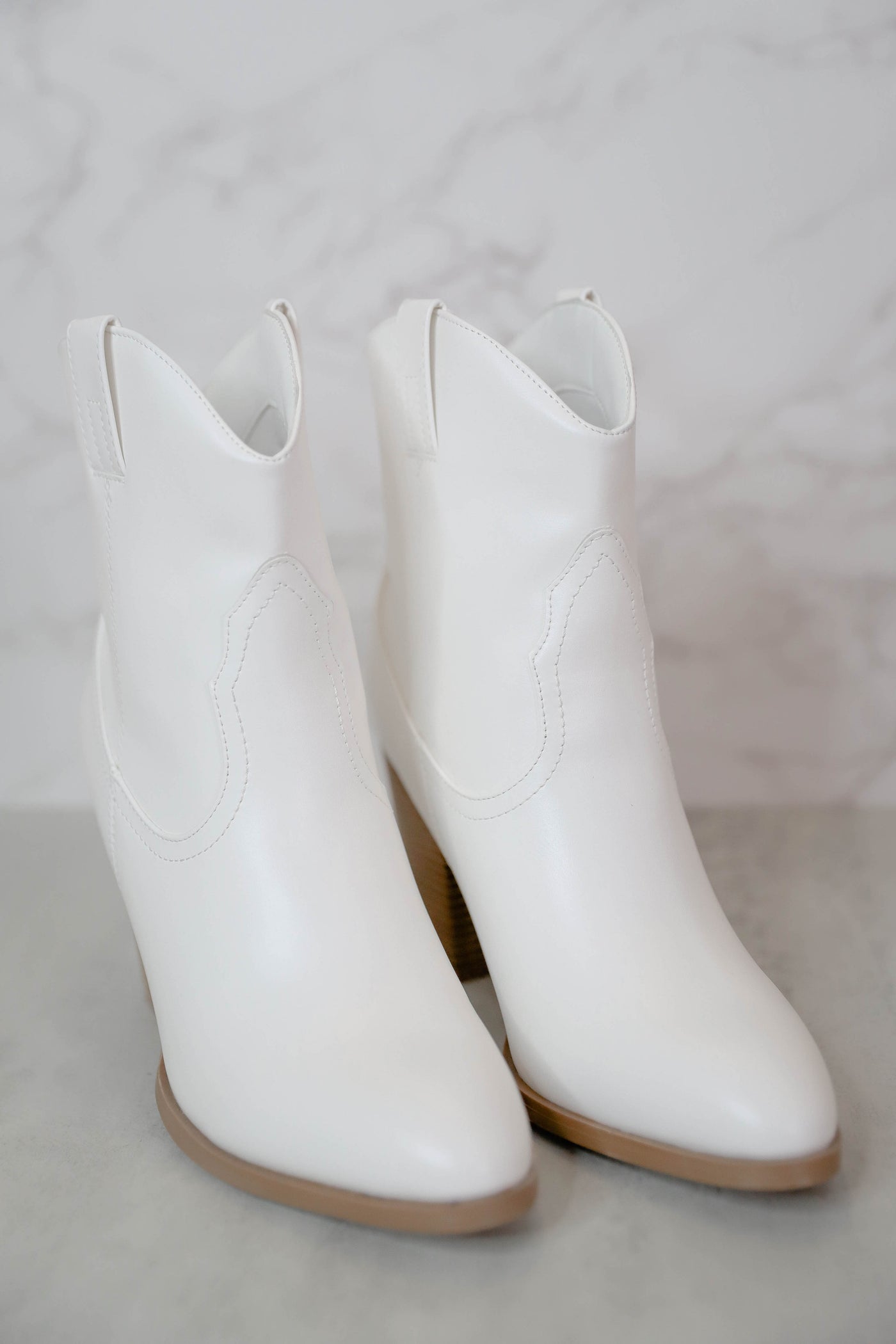 White Western Booties- Short White Boots- Qupid White Booties