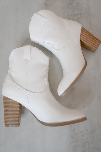 White Western Booties- Short White Boots- Qupid White Booties