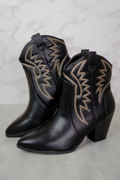 Black Western Booties- Women's Cowboy Booties-Affordable Women's Boots