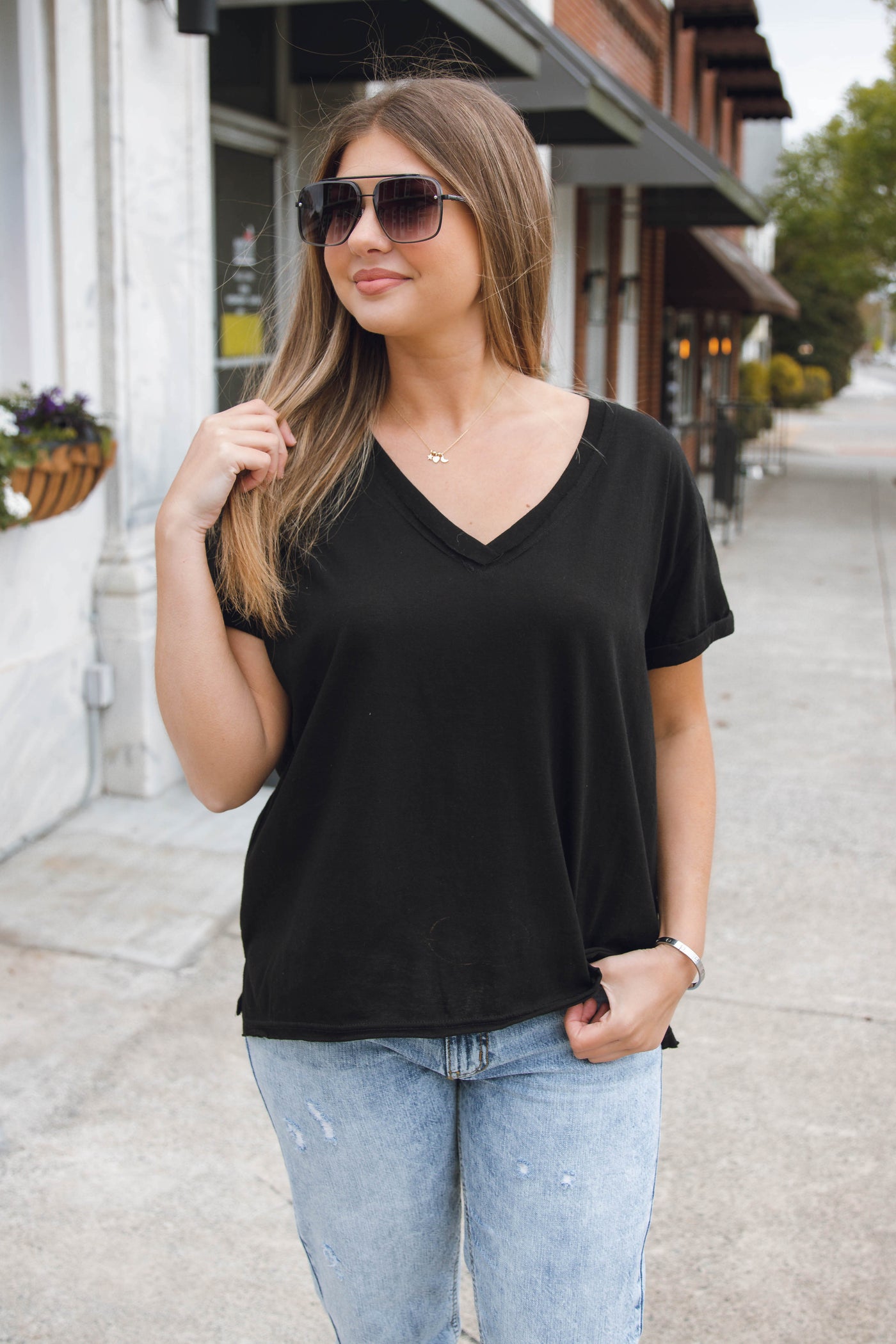 Women's Basic Black Tee- Black V-Neck T-Shirt- Women's Basic Tee- $26