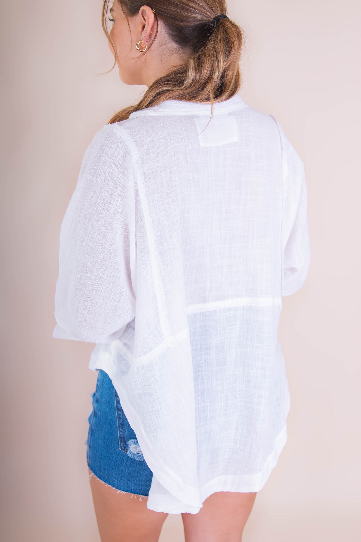 Women's Cotton Button Down- Woven White Cotton Button Down- Women's White Button Down