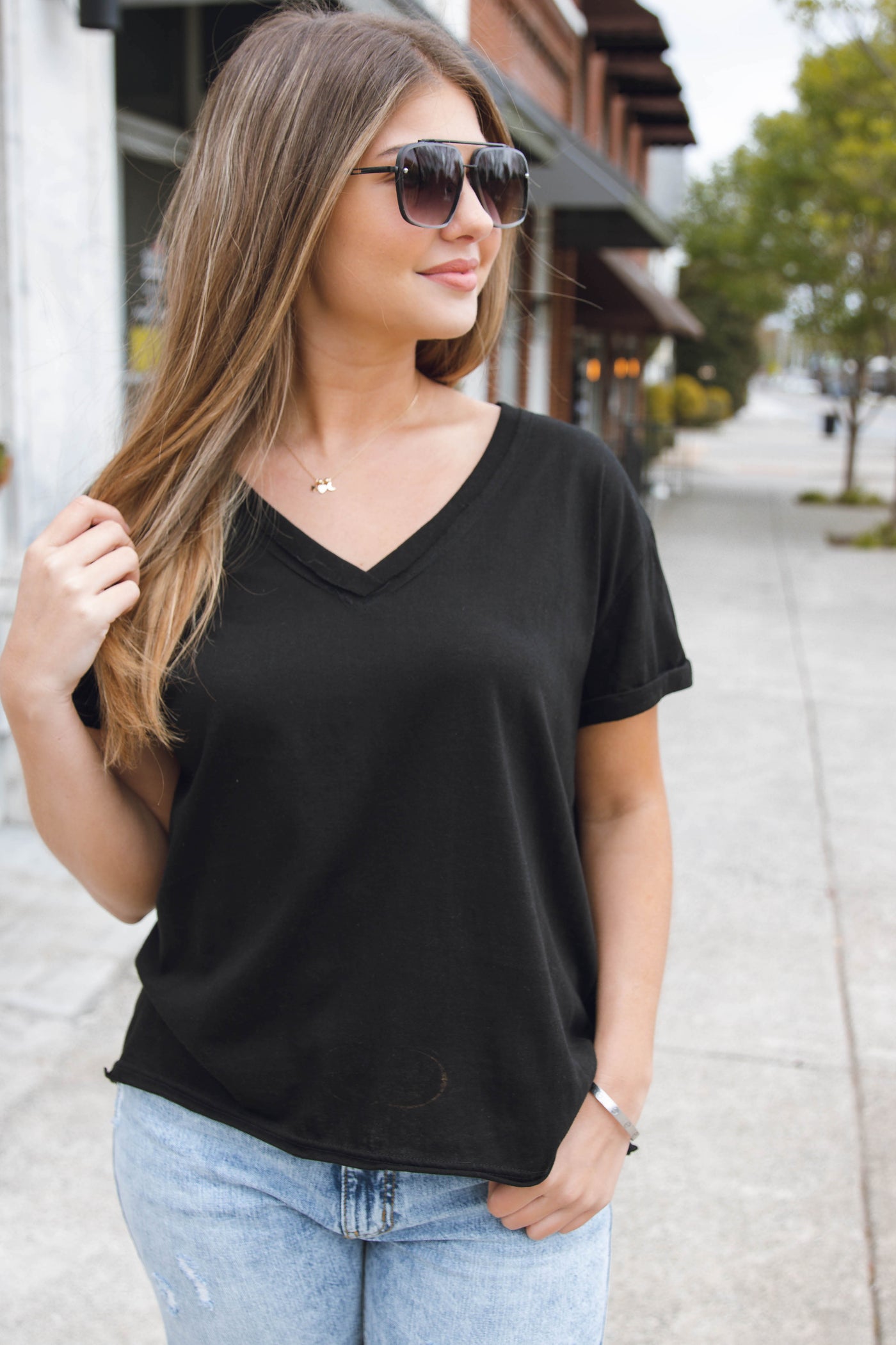 Women's Basic Black Tee- Black V-Neck T-Shirt- Women's Basic Tee- $26