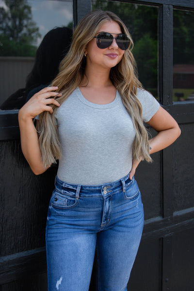 Grey Ribbed Bodysuit- Short Sleeve Bodysuit- T-Shirt Bodysuit- Mittoshop Bodysuit