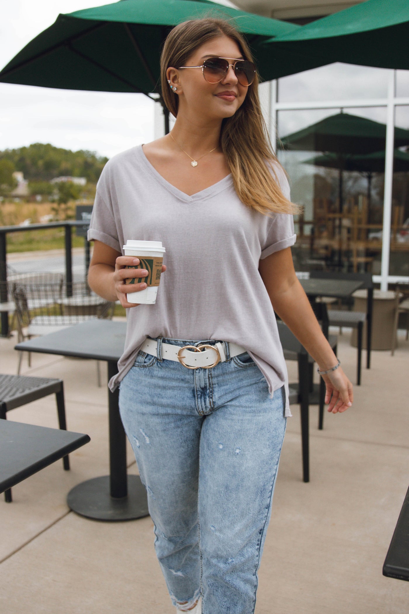 Women's Basic Grey Tee- Grey V-Neck T-Shirt- Women's Basic Tee- $26