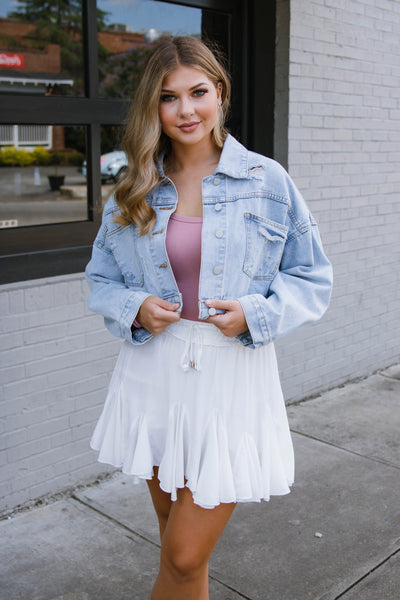 Rhinestone Denim Jacket- Rhinestone Fringe Denim Jacket- Nashville Outfit Ideas- Blue B Rhinestone Jacket