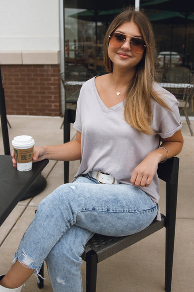 Women's Basic Grey Tee- Grey V-Neck T-Shirt- Women's Basic Tee- $26