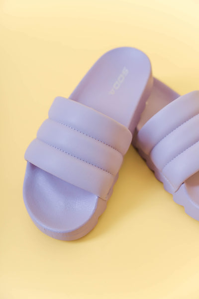 Purple Slides- Women's Cushion Slide Sandals- Women's Puffy Slides