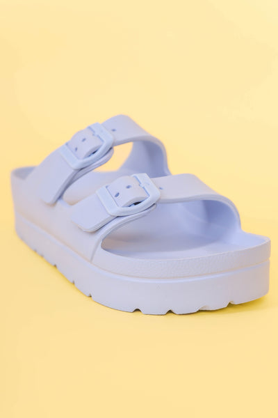 Blue Buckle Double Strap Slide- Women's Double Strap Slide Sandel- Blue Buckle Slides