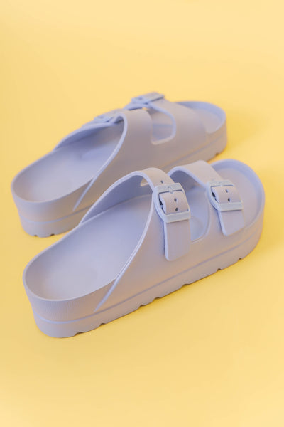 Blue Buckle Double Strap Slide- Women's Double Strap Slide Sandel- Blue Buckle Slides