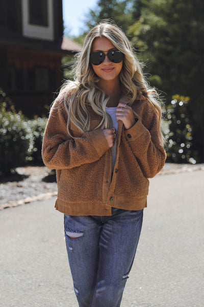 Women's Brown Sherpa Jacket- Trendy Sherpa Jacket- Women's Oversized Fall Jackets