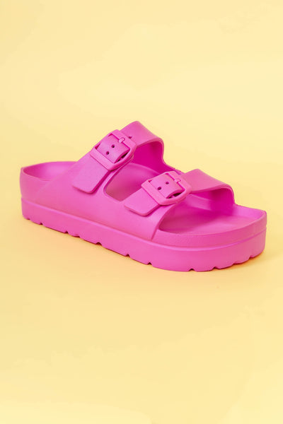 Pink Buckle Double Strap Slide- Women's Double Strap Slide Sandel- Pink Buckle Slides