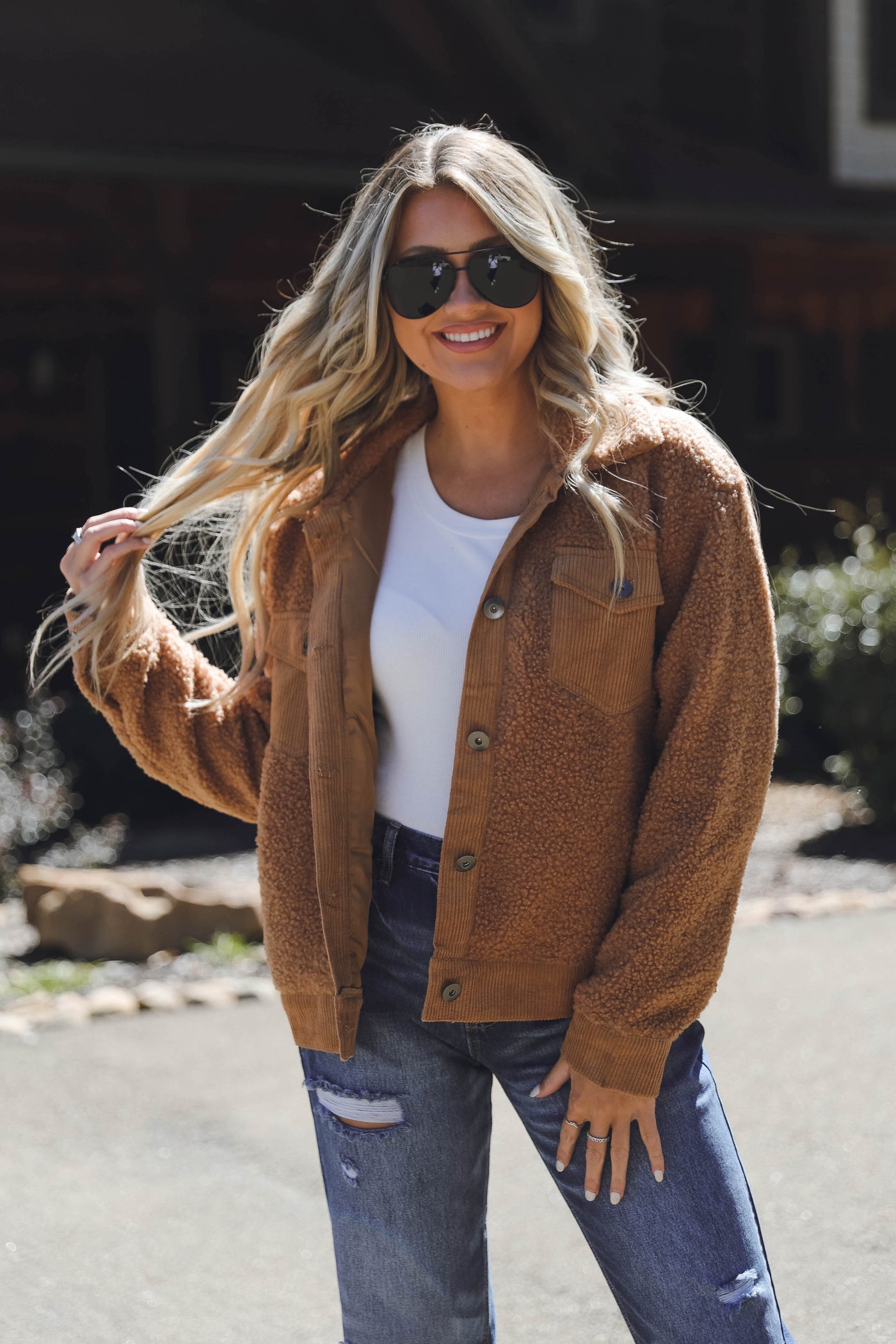 Women's Brown Sherpa Jacket- Trendy Sherpa Jacket- Women's Oversized Fall Jackets