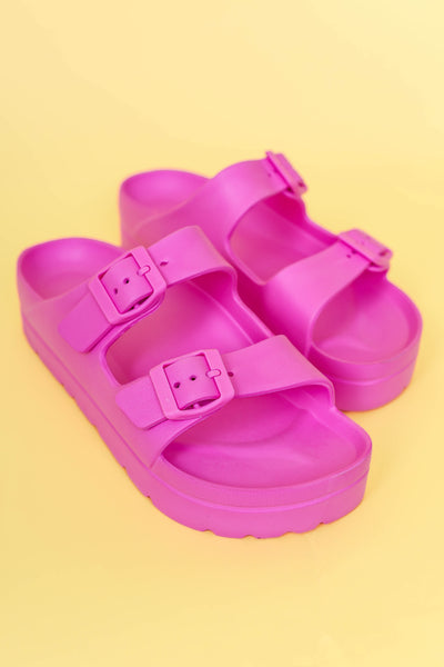 Pink Buckle Double Strap Slide- Women's Double Strap Slide Sandel- Pink Buckle Slides