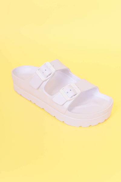 White Buckle Double Strap Slide- Women's Double Strap Slide Sandel- White Buckle Slides