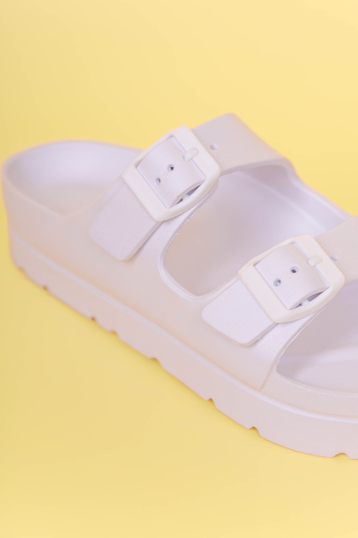 White Buckle Double Strap Slide- Women's Double Strap Slide Sandel- White Buckle Slides