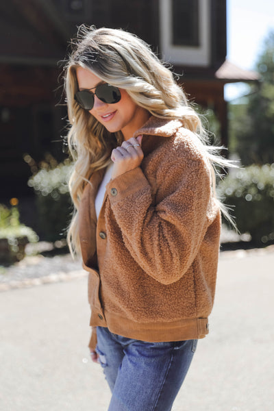 Women's Brown Sherpa Jacket- Trendy Sherpa Jacket- Women's Oversized Fall Jackets