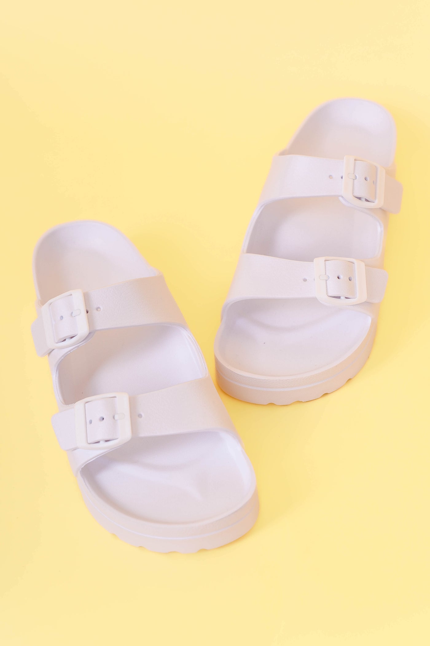 White Buckle Double Strap Slide- Women's Double Strap Slide Sandel- White Buckle Slides