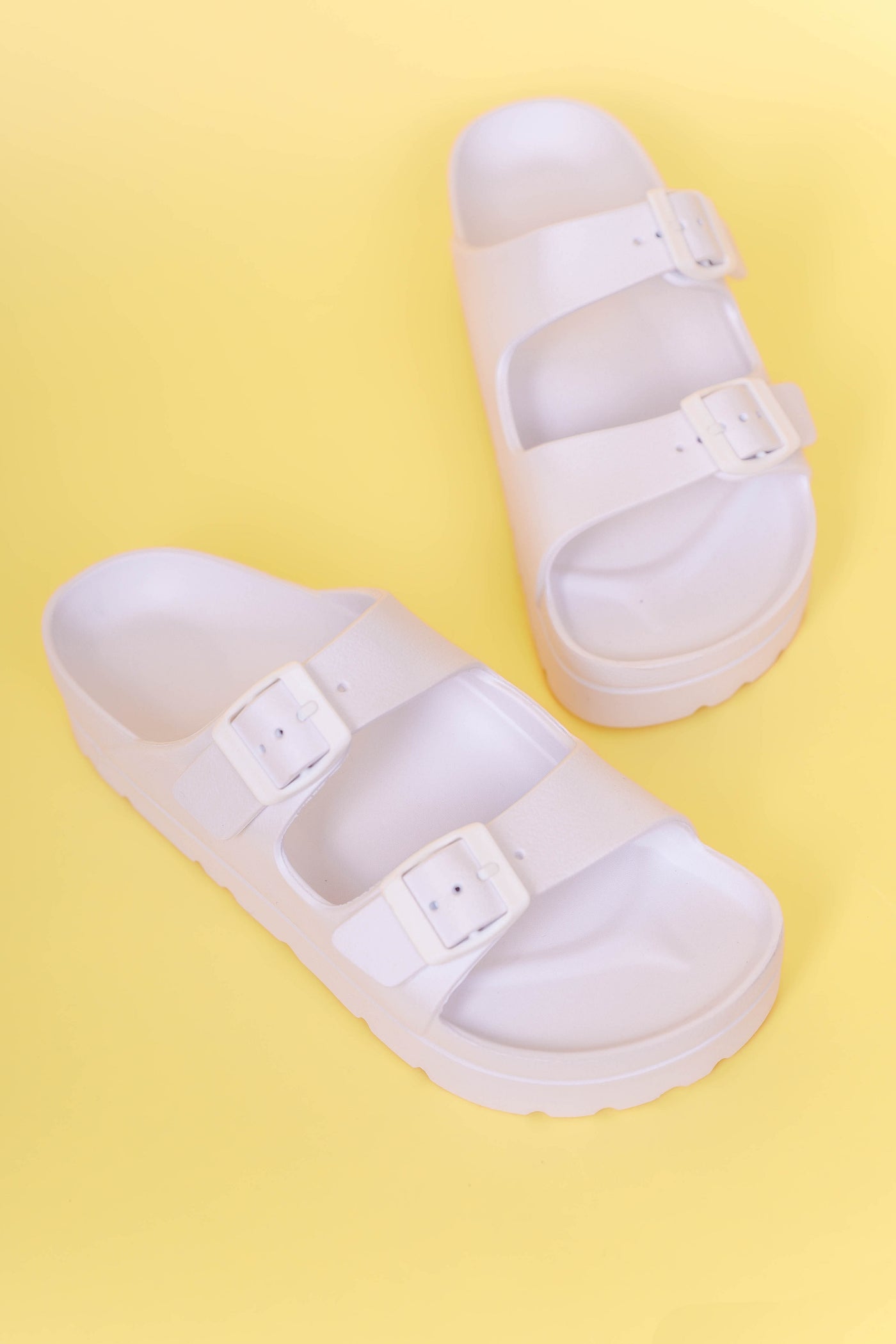 White Buckle Double Strap Slide- Women's Double Strap Slide Sandel- White Buckle Slides