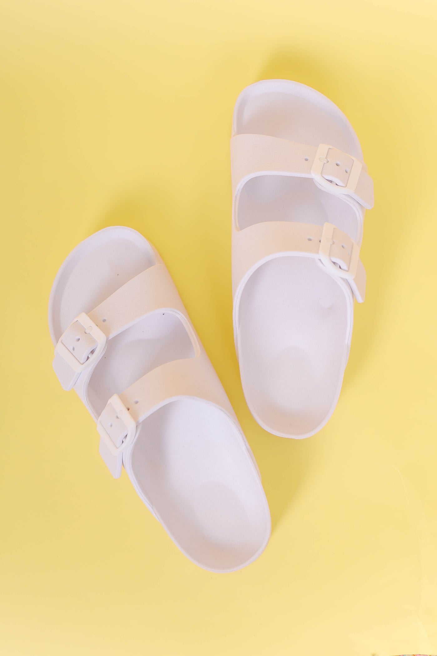 White Buckle Double Strap Slide- Women's Double Strap Slide Sandel- White Buckle Slides